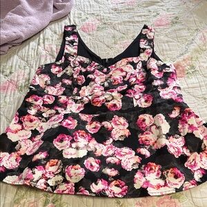 torrid Black Floral Tank Top with Pink & Cream Blooms